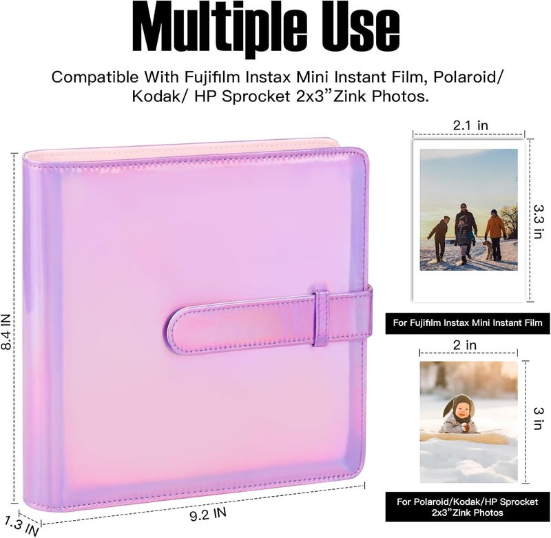 Veicevol 360 Pockets Photo Album for Fujifilm Instax Mini Camera, Album for Polaroid Photo, Leather Cover, Photo Album for Fujifilm Instax Mini 12 11 9 40 8 7 Evo LiPlay Camera, Magic Purple - Image 2