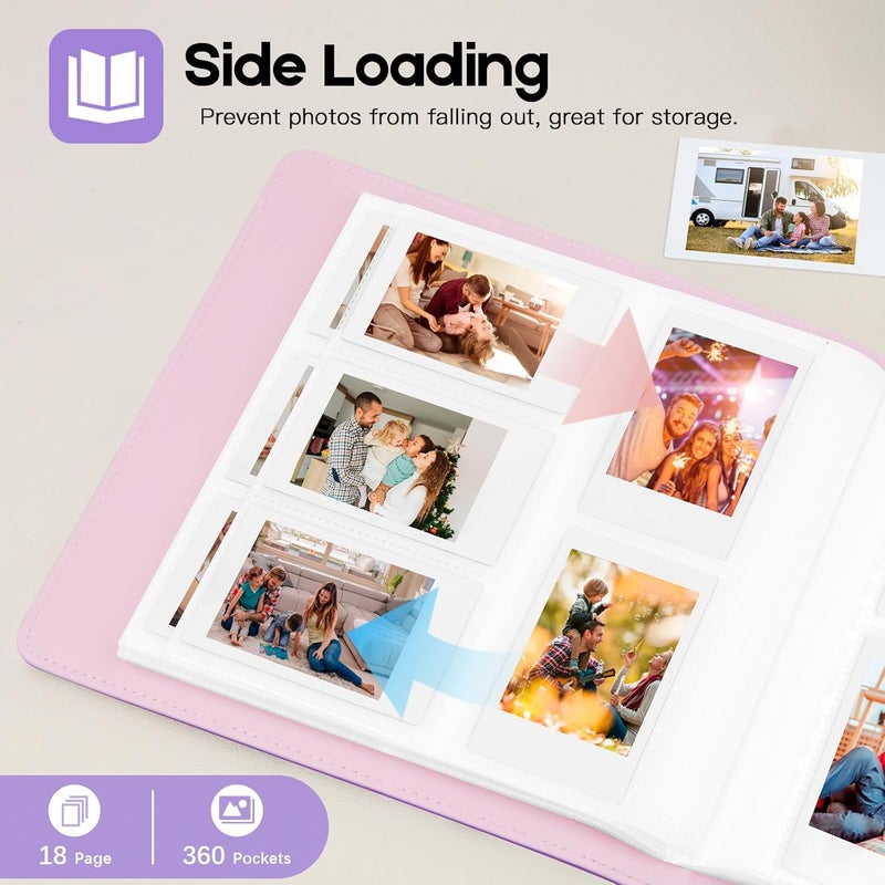 Veicevol 360 Pockets Photo Album for Fujifilm Instax Mini Camera, Album for Polaroid Photo, Leather Cover, Photo Album for Fujifilm Instax Mini 12 11 9 40 8 7 Evo LiPlay Camera, Magic Purple - Image 5