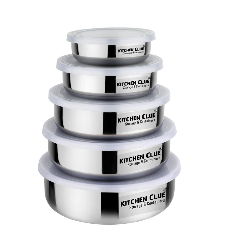 KITCHEN CLUE Stainless Steel Containers Set For Kitchen - 5 Pcs Food Storage Bowls With Airtight & Leak-Proof Lids - Highly Durable & Sturdy - Easily Stackable & Easy To Store - Freezer Safe Container - Image 1
