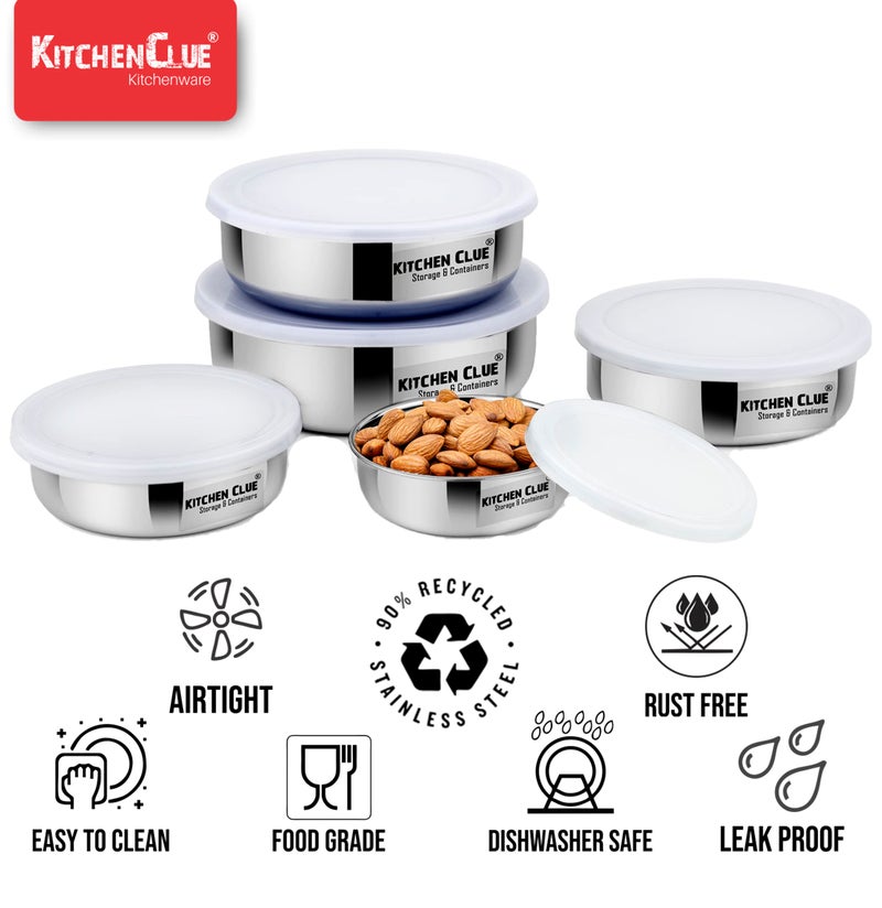 KITCHEN CLUE Stainless Steel Containers Set For Kitchen - 5 Pcs Food Storage Bowls With Airtight & Leak-Proof Lids - Highly Durable & Sturdy - Easily Stackable & Easy To Store - Freezer Safe Container - Image 5