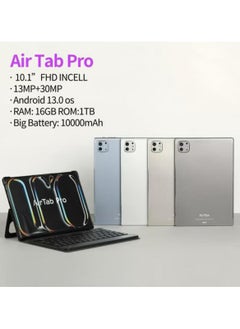 AirTab Pro Tablet with Arabic Keyboard, Android 13 10.1" FHD Screen 16GB RAM 1TB ROM - with Powerful 10,000mAh Battery Blue  - Image 1