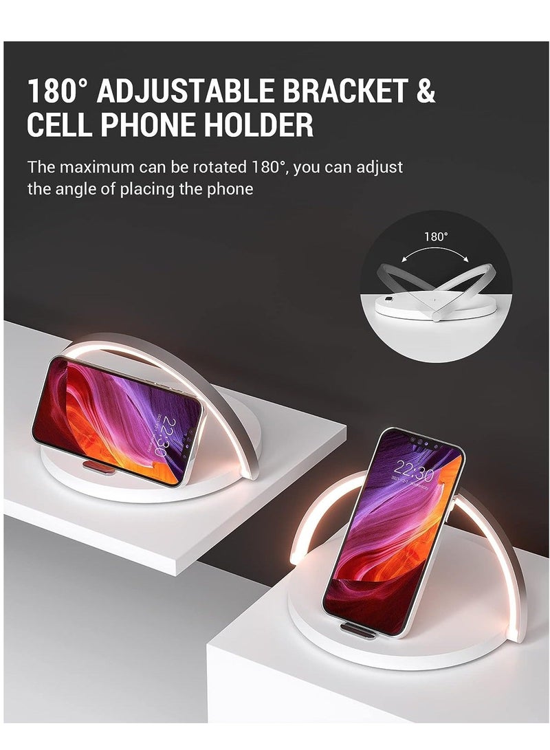 سيلي LED Desk Bedside Night Lamp with 15W Wireless Charger Table Lamp with Touch Control, 3 Brightness Levels, Cell Phone Holder and Eye-Caring Night Light for Kids Adult Home Bedroom Office - Image 2