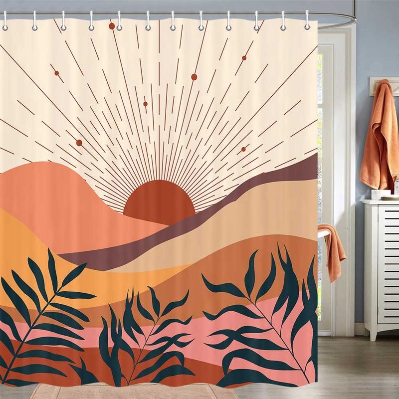 Viajar Boho Mid Century Shower Curtain Minimalist Abstract Arch Simple Sun Modern Machine Washable Waterproof Fabric 72x72inch with 12 Hooks