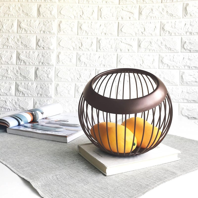 VANRA Metal Wire Fruit Bowl Sturdy Fruit Basket Fruit Holder Snack Storage Decorative Centerpiece Bowl for Modern Kitchen Countertop Living Room Deep Brown - Image 3