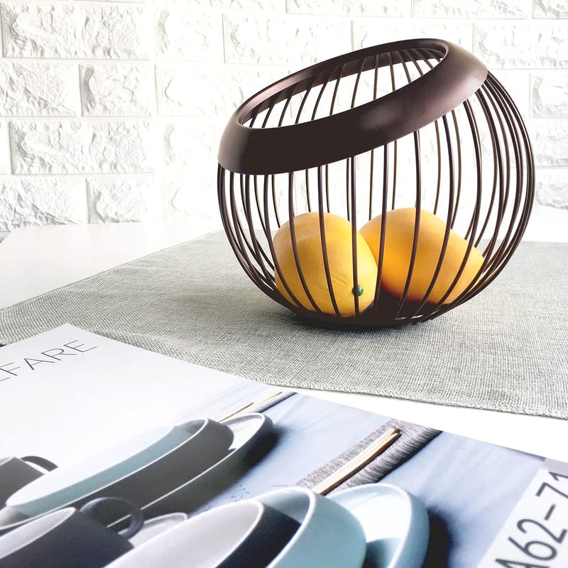 VANRA Metal Wire Fruit Bowl Sturdy Fruit Basket Fruit Holder Snack Storage Decorative Centerpiece Bowl for Modern Kitchen Countertop Living Room Deep Brown - Image 2