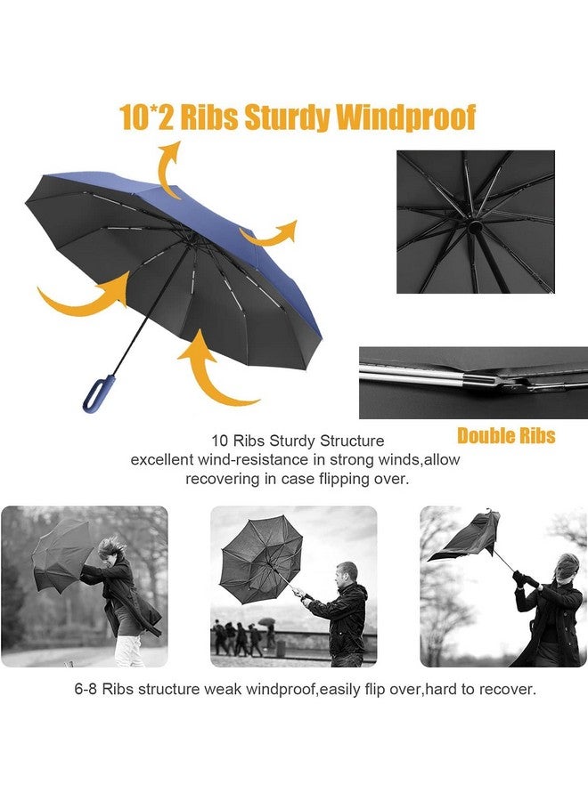 GaxQuly GaxQuly Umbrella for Men Women || Folding Umbrella With Carabiner Handle || 10 Reinforced Ribles || Windproof and Sunproof || Auto Umbrella Big Size for Men/Women/Kids (Blue)  - Image 2