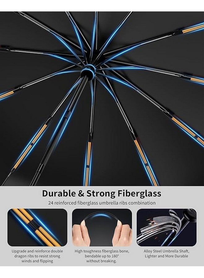GaxQuly GaxQuly Umbrella for Men Women || Folding Umbrella With Carabiner Handle || 10 Reinforced Ribles || Windproof and Sunproof || Auto Umbrella Big Size for Men/Women/Kids (Blue)  - Image 3