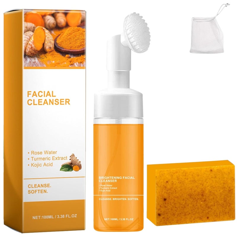 hadaclub Turmeric Wash and Care Two Piece Set Tuemeric Facial Cleanser Turmeric Soap Combo Turmeric Cleansing MousseFor All Skin Types 1PCS Turmeric Wash1PCS Turmeric Soap - Image 1