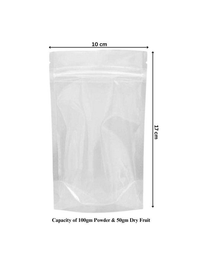 Deera Ziplock Airtight Standee Stand up Clear/Transparent Food Grade Polythene/Polyester Lamination Pouch/Cover/Bag with Zipper self Seal and Reusable-(100mm x170mm) (Pack of 50) - Image 2