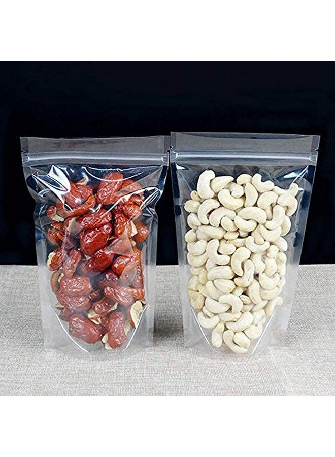 Deera Ziplock Airtight Standee Stand up Clear/Transparent Food Grade Polythene/Polyester Lamination Pouch/Cover/Bag with Zipper self Seal and Reusable-(100mm x170mm) (Pack of 50) - Image 1