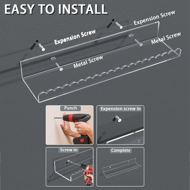 PITBVO Clear Acrylic Shelves, 4 Pack 12 Inch Scalloped Edge Wall Mounted Floating Shelves, Pop Shelves, Invisible Bathroom Shelf Book Shelf, CD Shelf for Home Deco (Clear Scalloped Edge 4 Pack) - Image 5