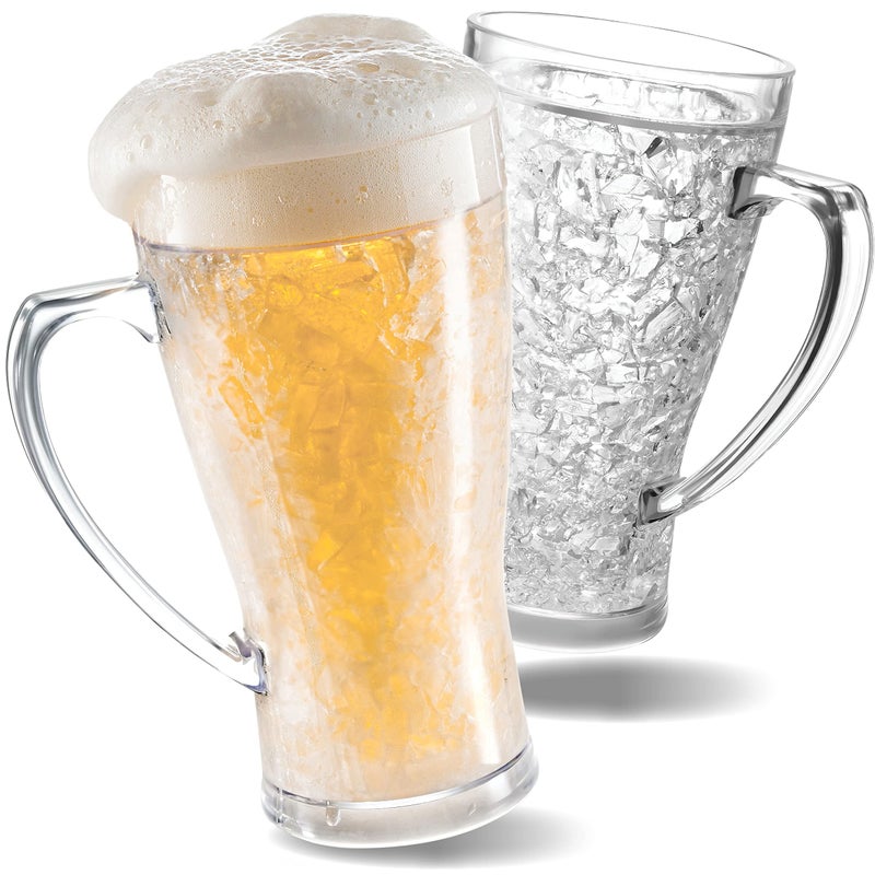luxail Double Wall Insulated Mugs for Beer – Freezable Beer Mugs, 15 oz Freezer Beer Mugs – Perfect Beer Cooler Cups for Home Bar Accessories, Beer Gifts for Men, Insulated Gel Plastic Pint - 2 Pack - Image 1