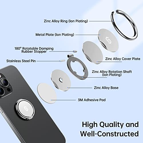 Syncwire Cell Phone Ring Holder Stand, 360 Degree Rotation Finger Ring Kickstand with Polished Metal Phone Grip for Magnetic Car Mount Compatible with iPhone, Samsung, LG, Sony - Silver - Image 2