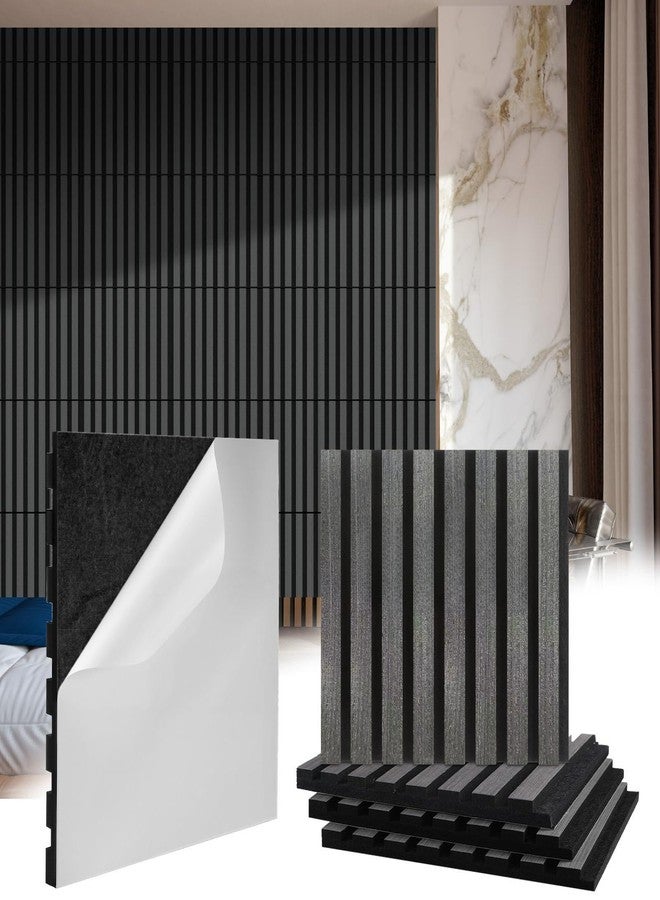 Geelin 8 Pcs 3D Wood Wall Panels Peel and Stick Self Adhesive Wood Slat Acoustic Textured Panel for Interior Wall Paneling Decor and Ceilings Soundproof 3D Fluted 11.8" x 12.6"(Dark Grey) - Image 1