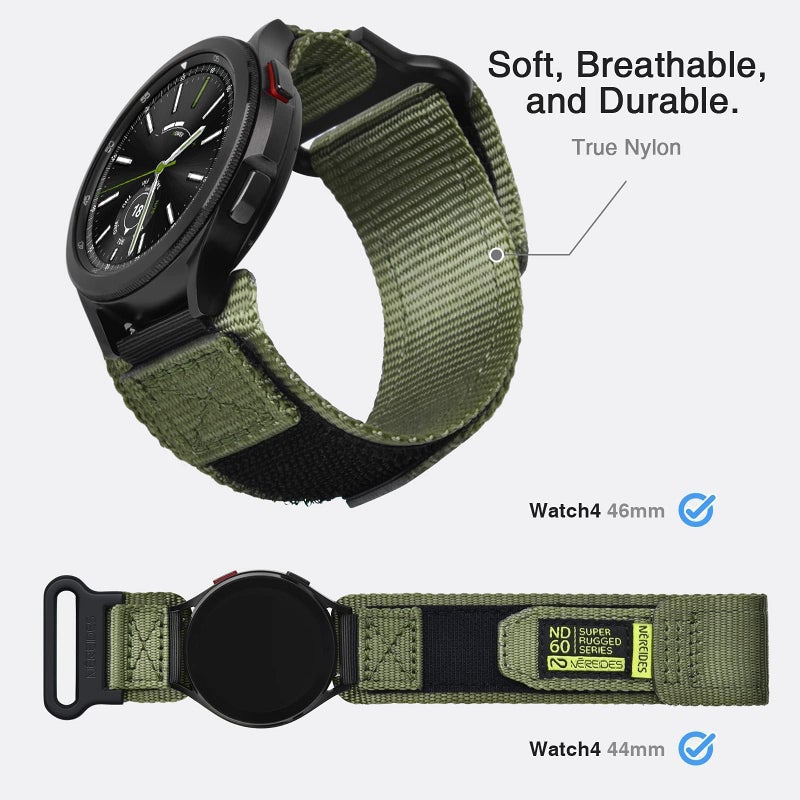 Nereides Band Compatible with Samsung Galaxy Watch 7 6 5 4 40mm 44mm/ Watch 6 4 Classic/Watch 5 Pro/Watch 3 Classic 41mm/Active 2, 20mm Nylon Replacement Sports Strap for Men Women(Army Green,L) - Image 4