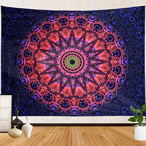 ADDWel Blacklight Mandala Boho Tapestry Glow In The Dark, Black Light Bohemian Hippie Poster Wall Hanging for Bedroom Aesthetic Wall and Room Decor (50" x 60", Mandala) - Image 2