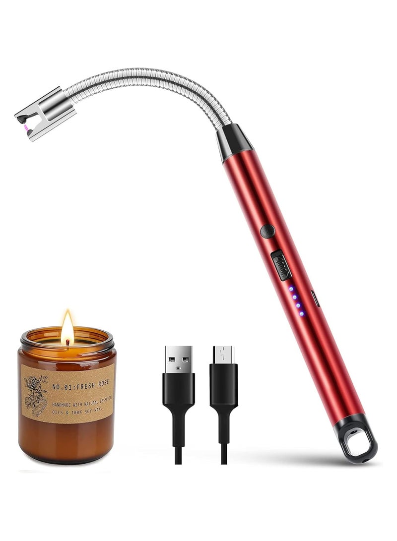 ولاعة قوس، ولاعة إلكترونية بدون لهب مع مؤشر بطارية LED، ولاعة قابلة لإعادة الشحن عبر USB، مقاومة للرياح والطقس للاستخدام في المطبخ، الشواء، الشموع، الألعاب النارية، موقد الغاز متنوع