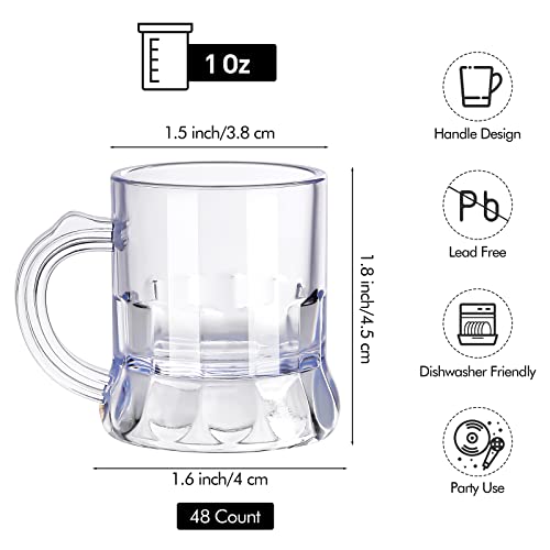 Breroa 48 Pieces Mini Beer Mug Shot Glasses, 1 Ounce Mini Plastic Beer Mugs with Handles, Clear Reusable Stein Tasting Glasses for Drinking Festival Party Barbecue Wedding - Image 2