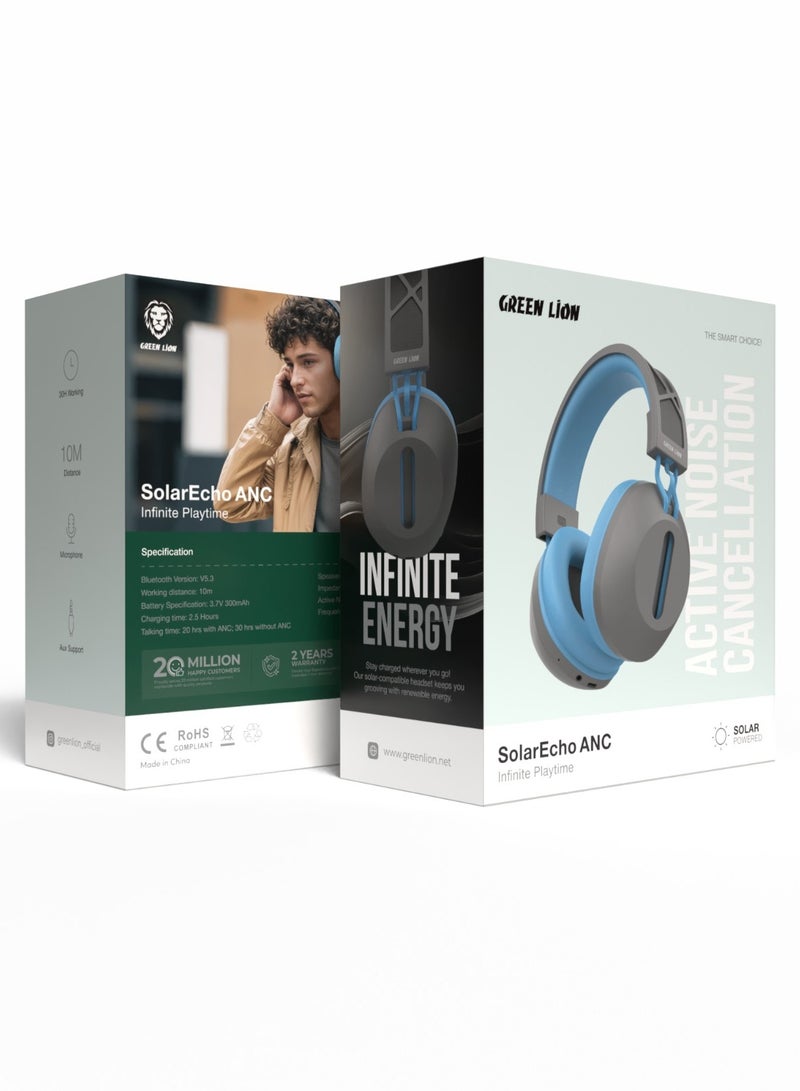 GREEN LION SolarEcho ANC / Microphone / Aux Support / Infinite Play Time / Music / Movies - Grey / Blue - Image 2