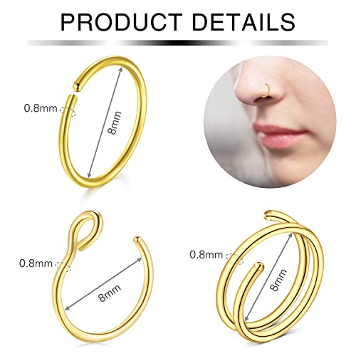 Incaton 20G Gold Nose Rings Nose Studs Hoop Nose Rings Stainless Steel L Shape Nose Studs Hoops CZ Heart Star Hypoallergenic Nostril Nose Piercing Jewelry for Women Men - Image 2