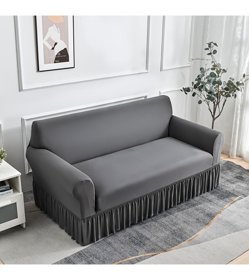 Dark Gray Single-Set Stretch Sofa Cover for L-Shape Recliner Cushion - Image 4