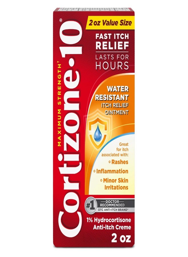 Cortizone 10 Cortizone-10 Maximum Strength Water Resistant Itch Relief Ointment, 1% Hydrocortisone, Fast-Acting, Anti-Itch Cream for Bug Bites, Rash, Eczema, Psoriasis, Poison Ivy, Oak, Sumac & More, 2 oz - Image 1