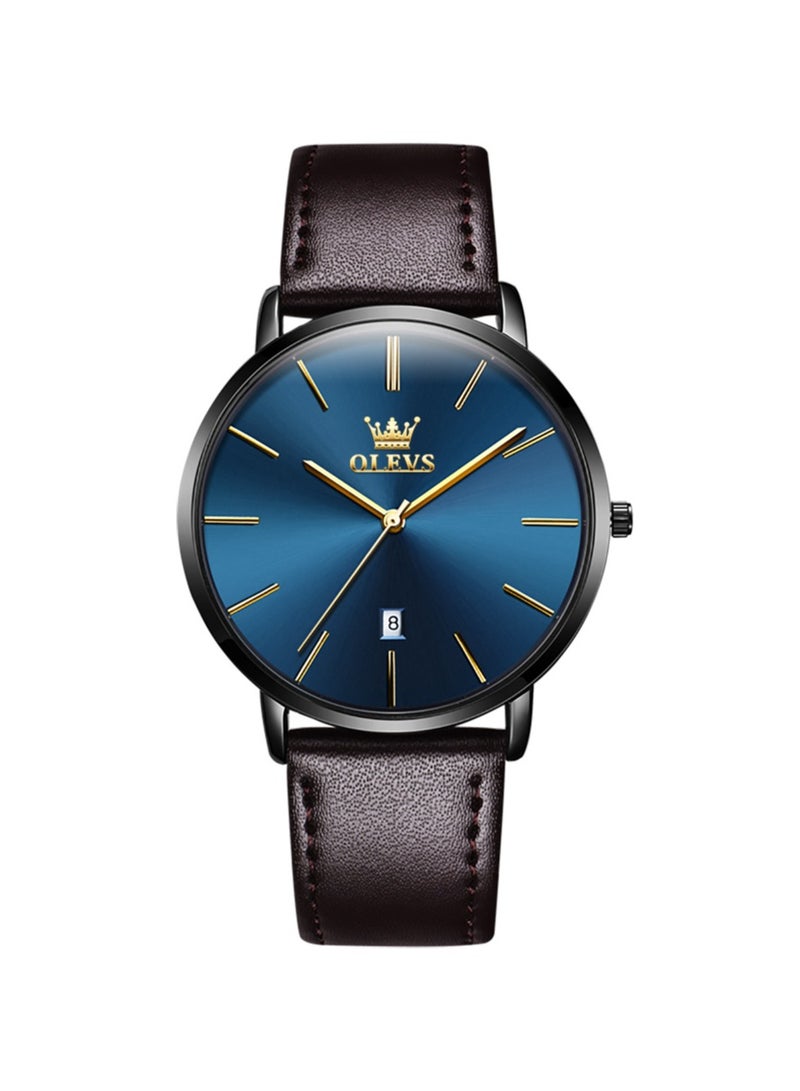 أوليفز ساعات  للرجال بسيطة للغاية ورفيعة للغاية كاجوال تناظرية كوارتز تاريخ ساعة مقاومة للماء رفيعة وبسيطة كبيرة الوجه مع سوار جلدي قديم للرجال - Image 1