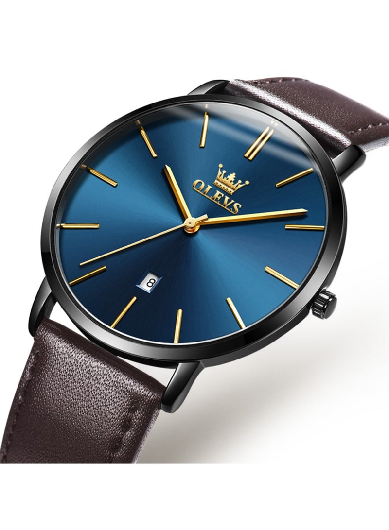 أوليفز ساعات  للرجال بسيطة للغاية ورفيعة للغاية كاجوال تناظرية كوارتز تاريخ ساعة مقاومة للماء رفيعة وبسيطة كبيرة الوجه مع سوار جلدي قديم للرجال - Image 2