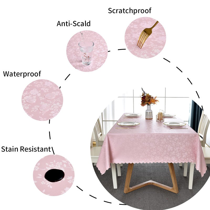 Romanstile Rectangle Vinyl Tablecloth 100% Waterproof Heavy Duty Oil Spill Proof Stain Resistant Plastic PU Table Cover with Flannel Backing for Kitchen & Dining (Rose Pink  60 x 60) - Image 3