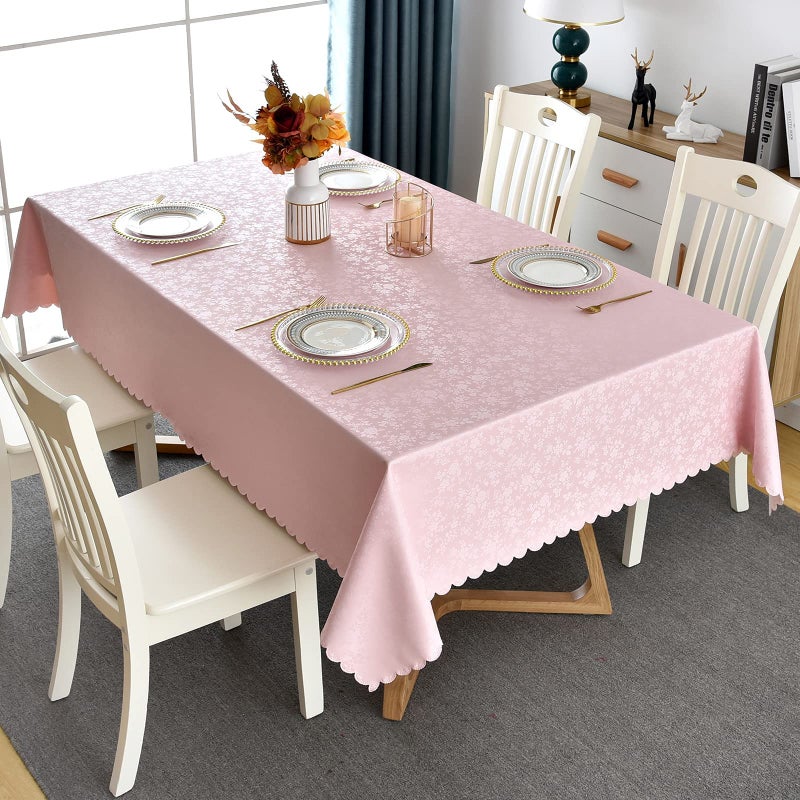 Romanstile Rectangle Vinyl Tablecloth 100% Waterproof Heavy Duty Oil Spill Proof Stain Resistant Plastic PU Table Cover with Flannel Backing for Kitchen & Dining (Rose Pink  60 x 60) - Image 4