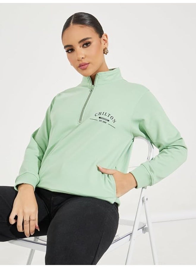 ستايلي سويت شيرت نسائي من مزيج القطن باللون الأخضر الفاتح من ستايلي، مقاس 2XL - Image 3