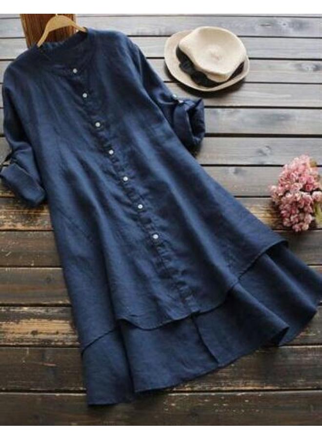 VUELO Spring And Summer New Women's Solid Color Button Cotton And Linen Long Sleeve Long Shirt - Image 1