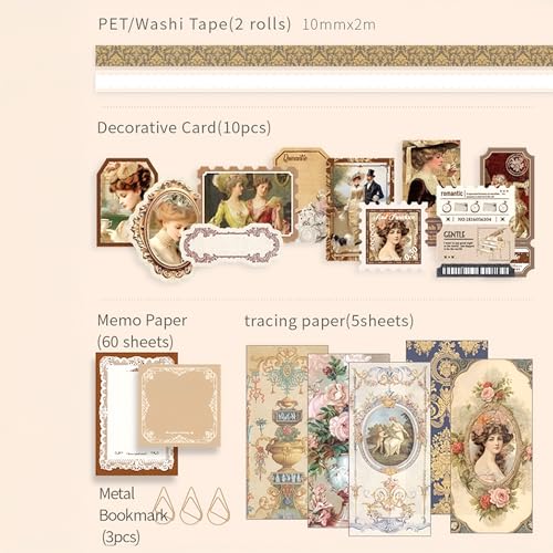 The AutoStory Beverage Scrapbooking Kit A6 Junk Journal Vintage Drink Stickers Decorative Diary Pages Washi Tape DIY Craft Art Stationery Box Writing Gift Women Teens (Leisure Tea Time, Brown) - Image 4