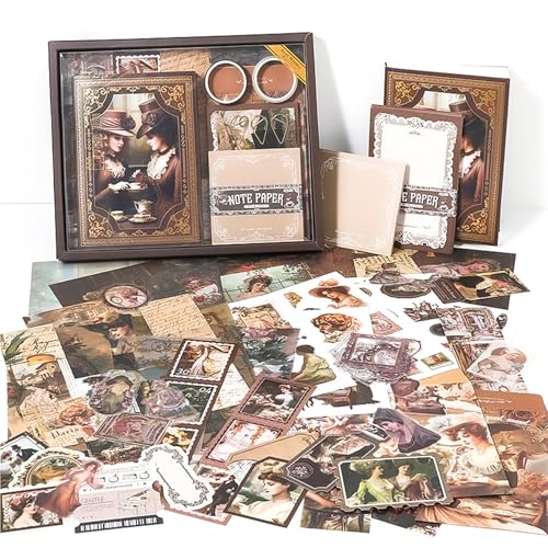 The AutoStory Beverage Scrapbooking Kit A6 Junk Journal Vintage Drink Stickers Decorative Diary Pages Washi Tape DIY Craft Art Stationery Box Writing Gift Women Teens (Leisure Tea Time, Brown) - Image 1