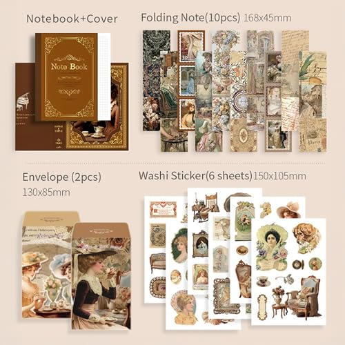 The AutoStory Beverage Scrapbooking Kit A6 Junk Journal Vintage Drink Stickers Decorative Diary Pages Washi Tape DIY Craft Art Stationery Box Writing Gift Women Teens (Leisure Tea Time, Brown) - Image 3