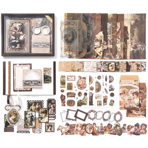 The AutoStory Beverage Scrapbooking Kit A6 Junk Journal Vintage Drink Stickers Decorative Diary Pages Washi Tape DIY Craft Art Stationery Box Writing Gift Women Teens (Leisure Tea Time, Brown) - Image 2