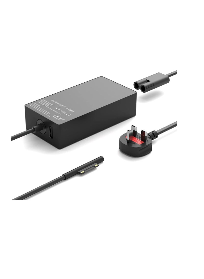 Terabyte 65W Charger 15V/4A Power Supply Adapter Compatible with Microsoft Laptop/Tablet Surface Pro 3/4/5/6/7/8/X Surface Go & Surface Book with USB Charging Port - Image 1