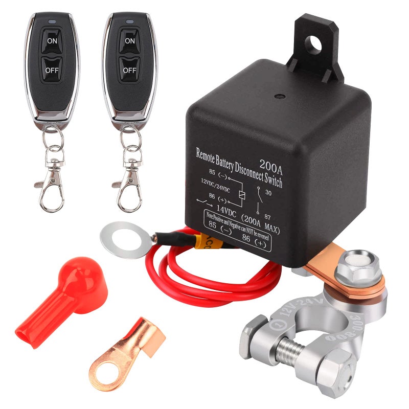 Remote Battery Disconnect Switch 12V Battery Kill Switch for Car 200A Upgraded Remote Control Battery Negative Cut Off Switch AntiTheft Prevent Battery Drain Isolator for Truck RV 360A Starting