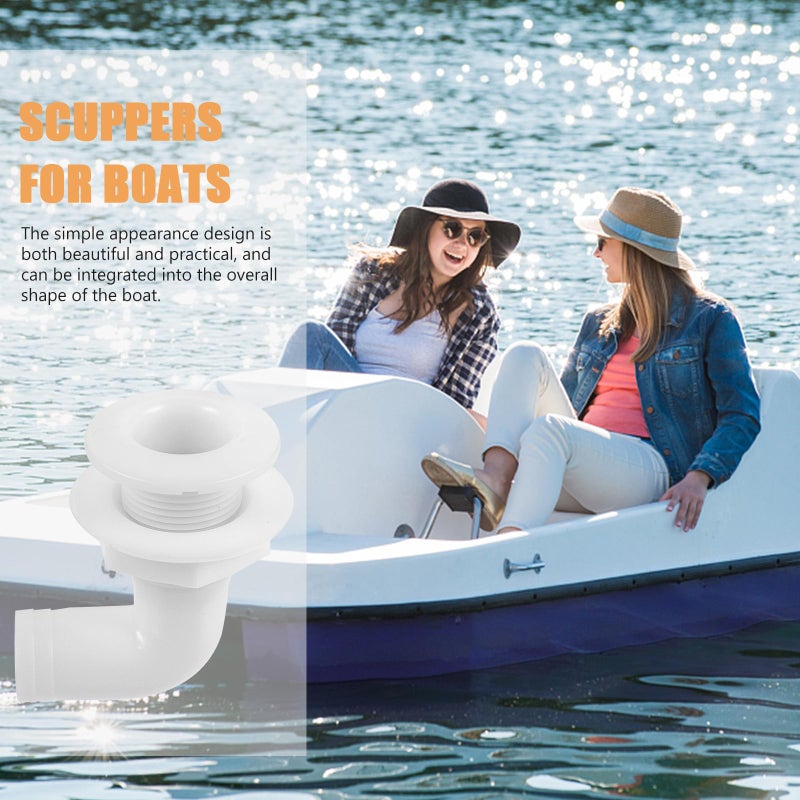 White Plastic 90 Degree Boat Scupper Drain Hull Water Outlet for Yacht Plumbing Drainage System - Image 5