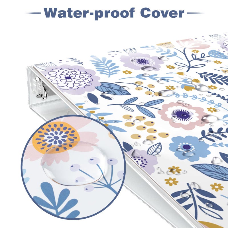 Eyrozill Floral 3 Ring Binder 1 Inch, Decorative Recipe Binders, Client Records with Clear Interior Pockets for Letter-Size(11" x 8.5") Paper, PVC Cover (Floral) - Image 2