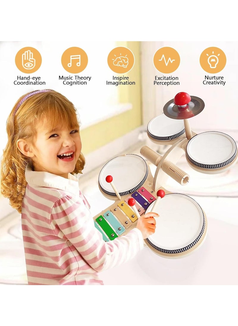 Pretocter Kids Drum Set for Toddlers - 7 in 1 Montessori Kids Musical Instruments Preschool Educational Toys, Xylophone Tambourine Birthday Gifts for Boys and Girls,Drum Set for Toddlers 3-5  - Image 2