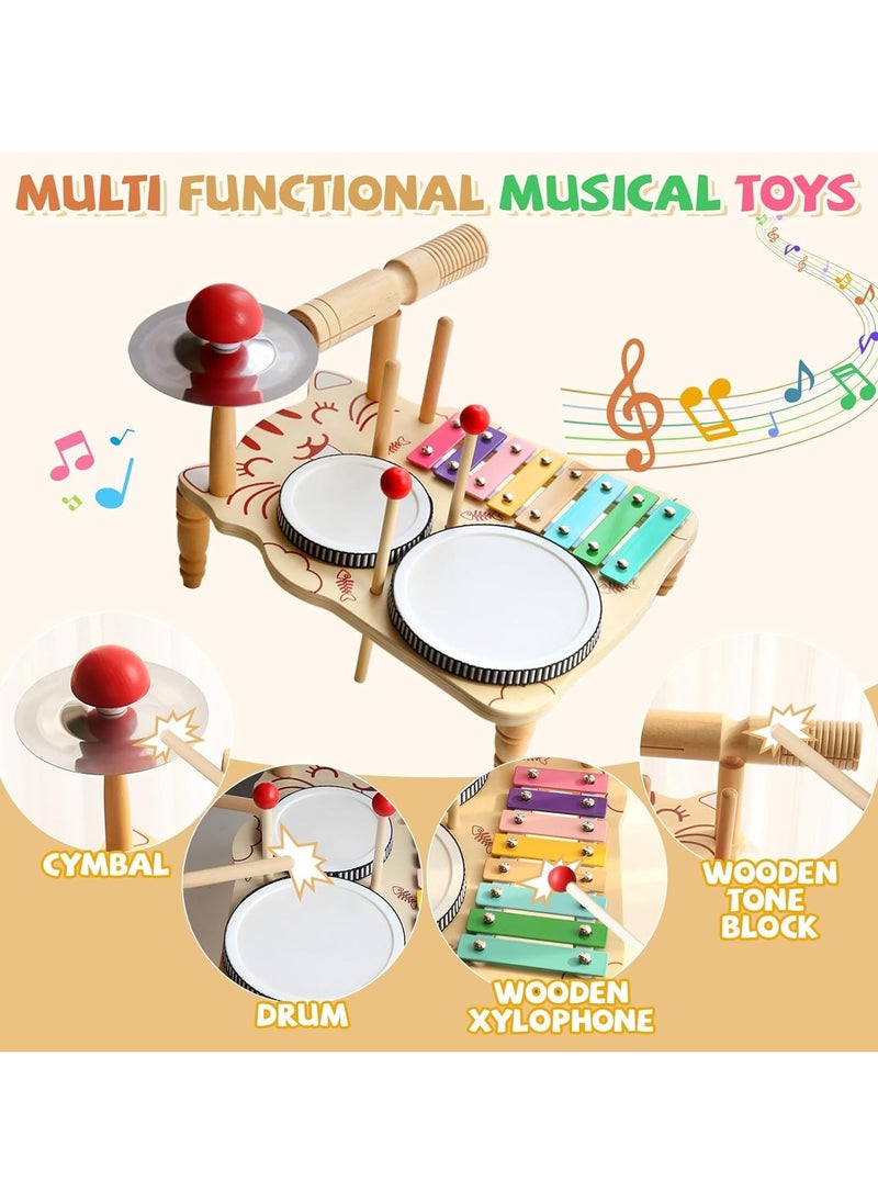 Pretocter Kids Drum Set for Toddlers - 7 in 1 Montessori Kids Musical Instruments Preschool Educational Toys, Xylophone Tambourine Birthday Gifts for Boys and Girls,Drum Set for Toddlers 3-5  - Image 3