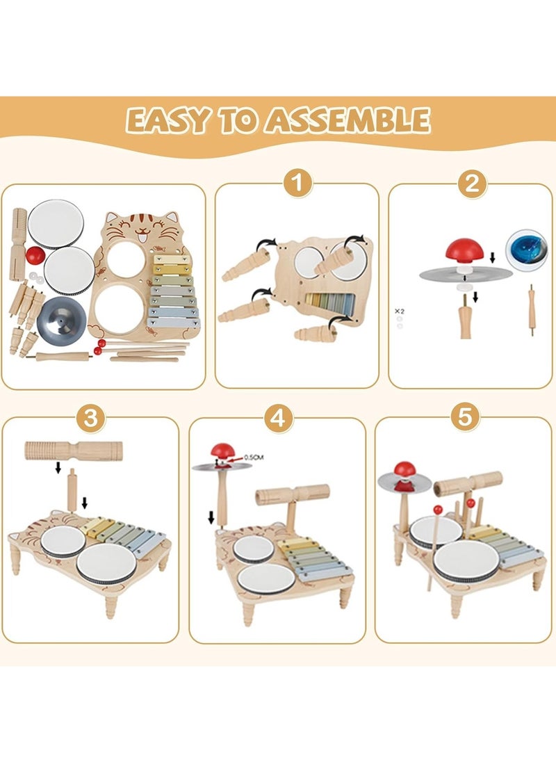 Pretocter Kids Drum Set for Toddlers - 7 in 1 Montessori Kids Musical Instruments Preschool Educational Toys, Xylophone Tambourine Birthday Gifts for Boys and Girls,Drum Set for Toddlers 3-5  - Image 5