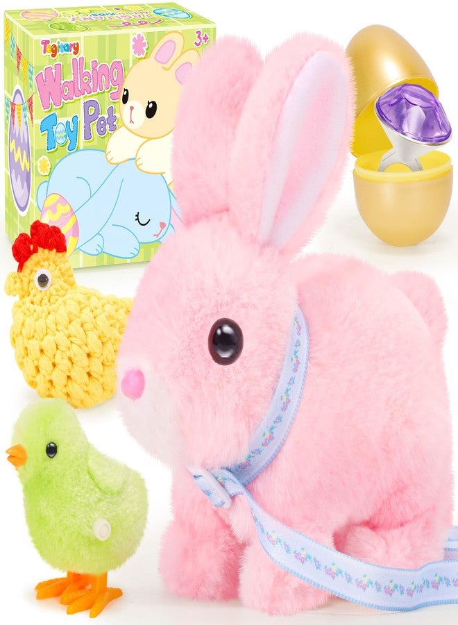 Tagitary Plush Toys Walking Bunny for Kids,Easter Stuffed Bunny with Sounds,Interactive Toys with Leash,Golden Egg,Wind Up Toy and Ring,Can Hop,Wiggle Ears,Twitch Nose,Ideal Easter Gifts for Toddlers - Image 1