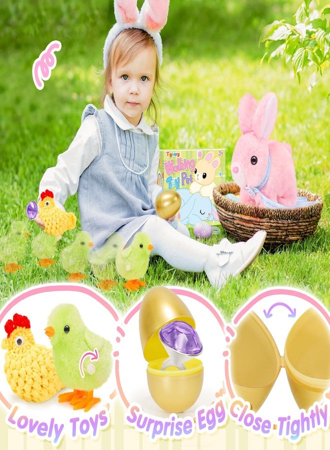 Tagitary Plush Toys Walking Bunny for Kids,Easter Stuffed Bunny with Sounds,Interactive Toys with Leash,Golden Egg,Wind Up Toy and Ring,Can Hop,Wiggle Ears,Twitch Nose,Ideal Easter Gifts for Toddlers - Image 4
