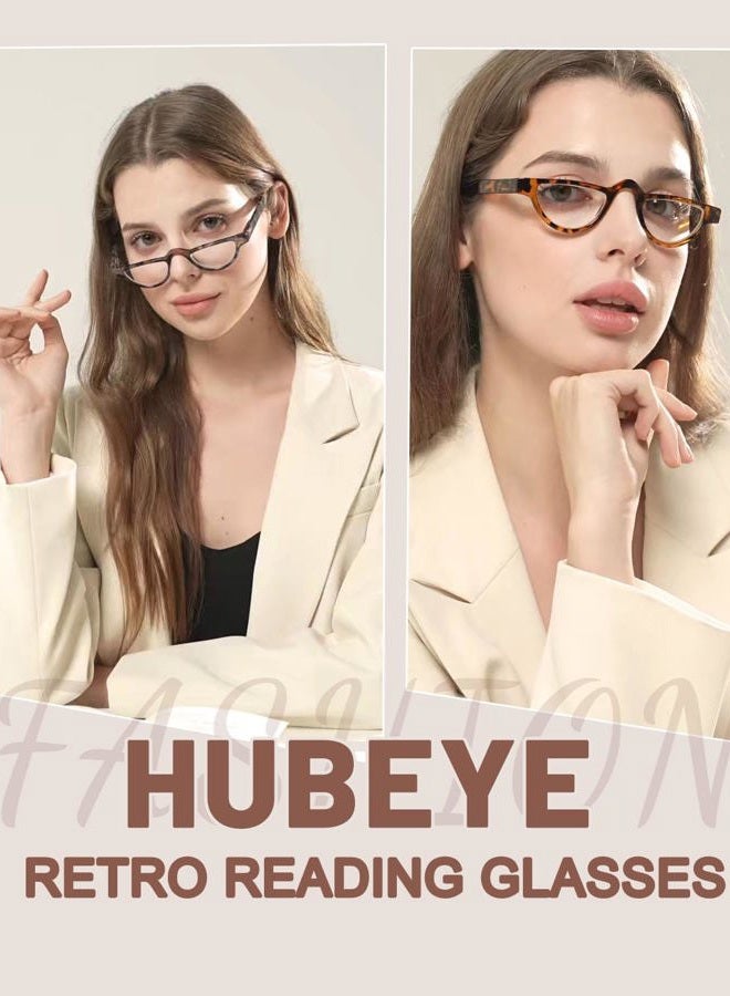 Hubeye 3 Pairs Plastic Retro Half Moon Frame Reading Glasses Lightweight Spring Hinge Women and Men Reader +2.0 - Image 2