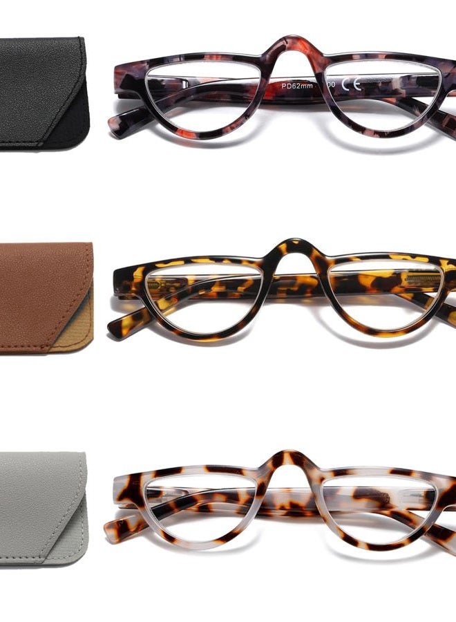 Hubeye 3 Pairs Plastic Retro Half Moon Frame Reading Glasses Lightweight Spring Hinge Women and Men Reader +2.0 - Image 1