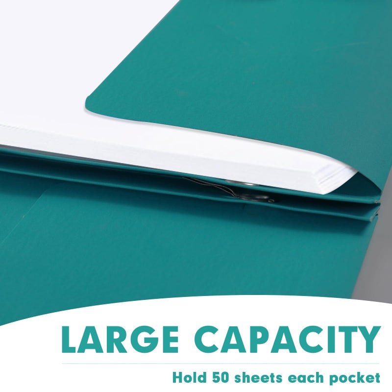 RAZCC Two Pocket Folders, RAZCC 75 Pack Two Pocket Folders with Prongs, 3 Prong Folders Fit Letter Size Paper, Pocket File Folders for School Office Home Business, Turquoise - Image 5