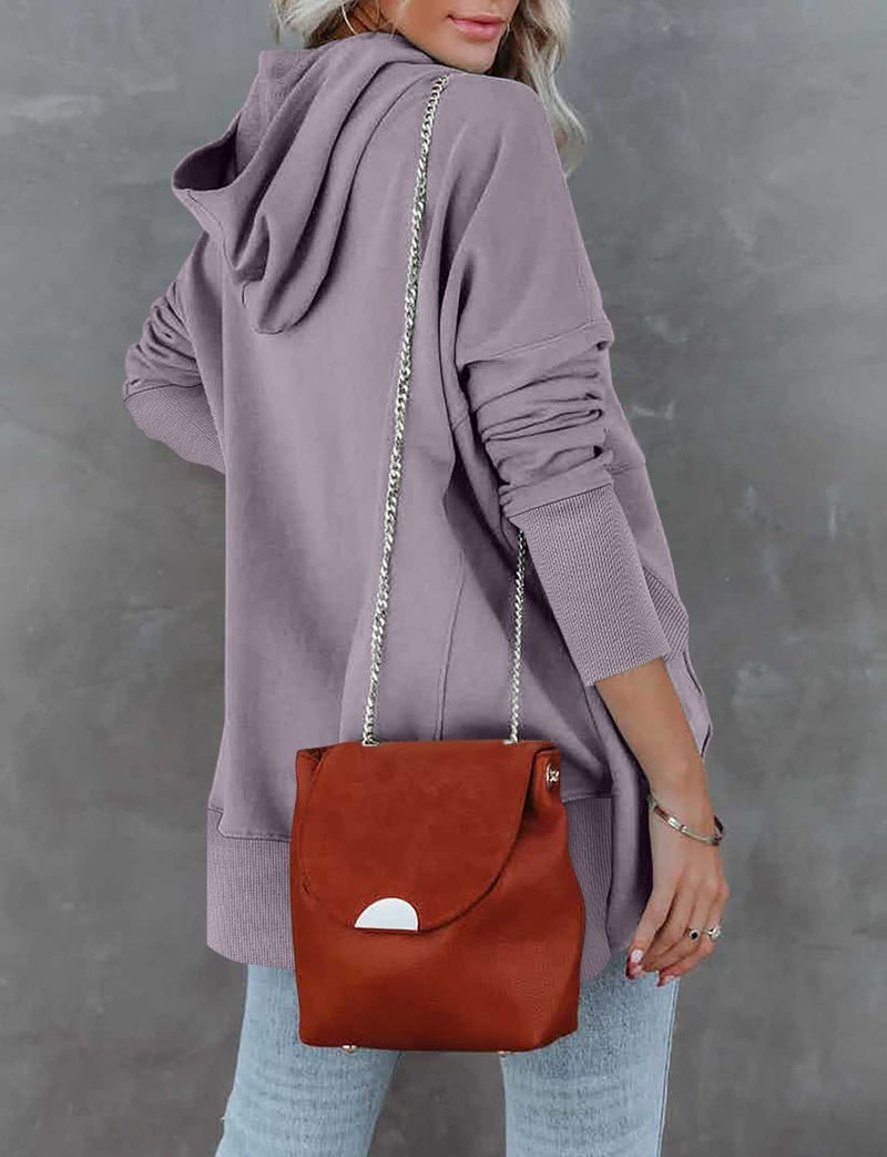onlypuff Womens Oversized Hoodies Pullvoer V Neck Sweatshirt Juniors Button up Loose Fit Henley Winter Top with Pocket Light Purple XXL - Image 5