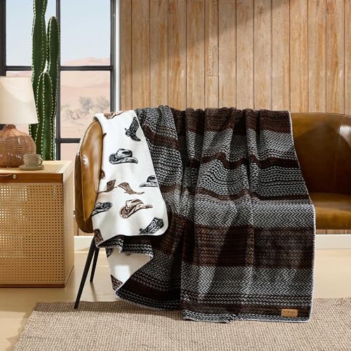 Wrangler - Twin Size Blanket, Super Soft & Reversible Plush Fleece Bedding, Throw Blanket for Couch or Bed (Nash Stripe Brown) - Image 2
